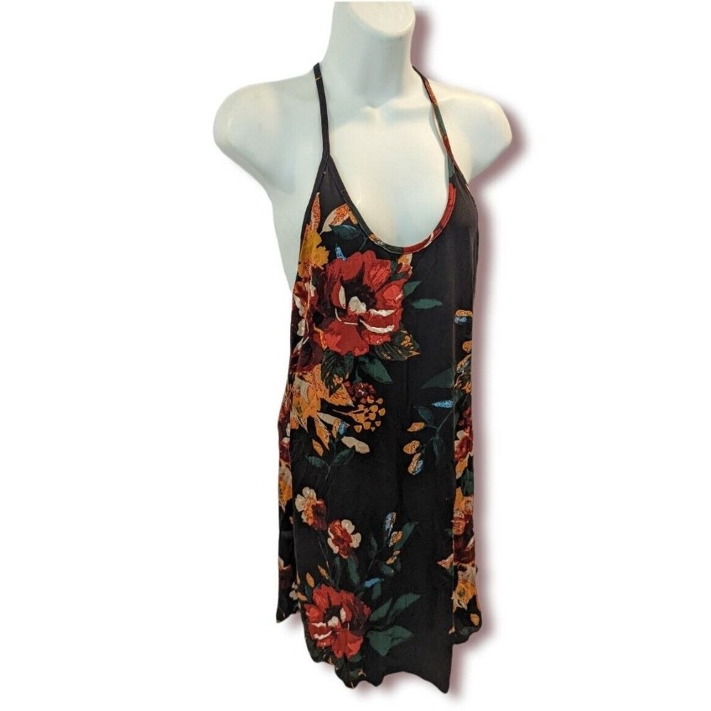 Korsis Black Floral T Back Stretch Dress Size XS NWT
